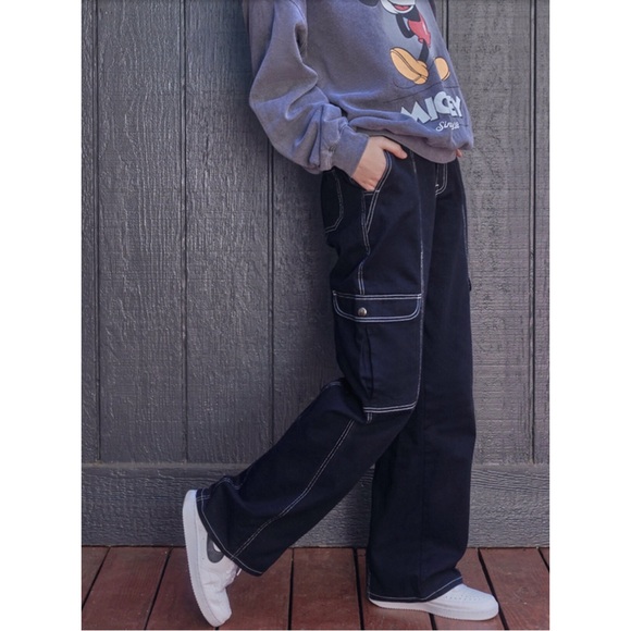 Full Tilt Pants - Full Tilt Black Wide Leg Cargo Pants for Woman